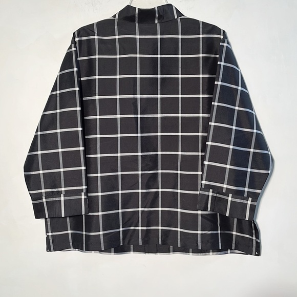 LINEA by LOUIS DELL'OLIO 100% Silk B/W Window Pane 3/4 SLV Career Top/Shacket 1X - Picture 2 of 14